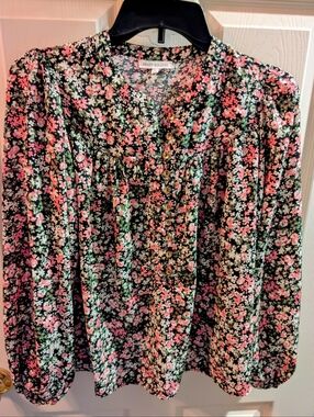 Mary Square Floral Blouse in Black, Pink & Mint